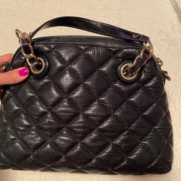 Kate Spade bling leather padded satchel double handles black textured bag - Picture 2 of 7